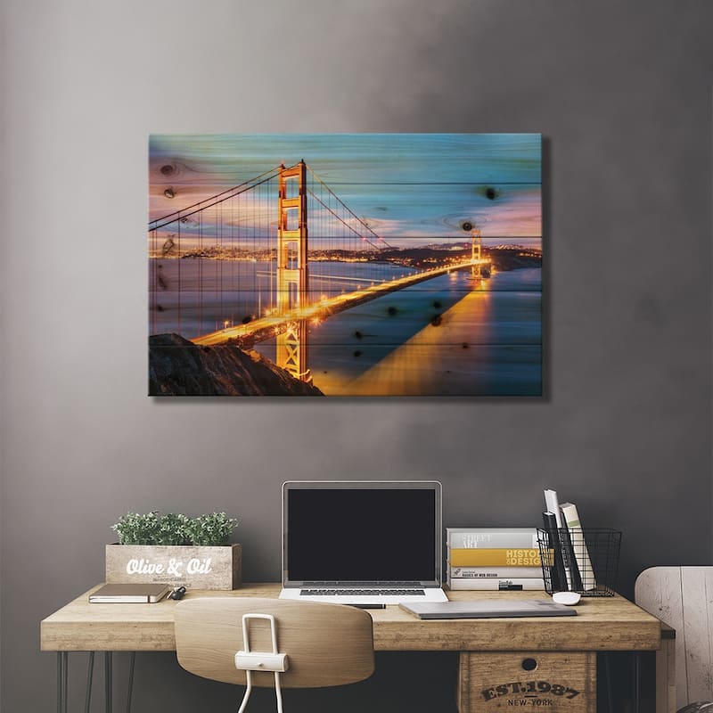 Golden Gate Bridge At Dawn, San Francisco Print On Wood by Matteo Colombo - Multi-Color