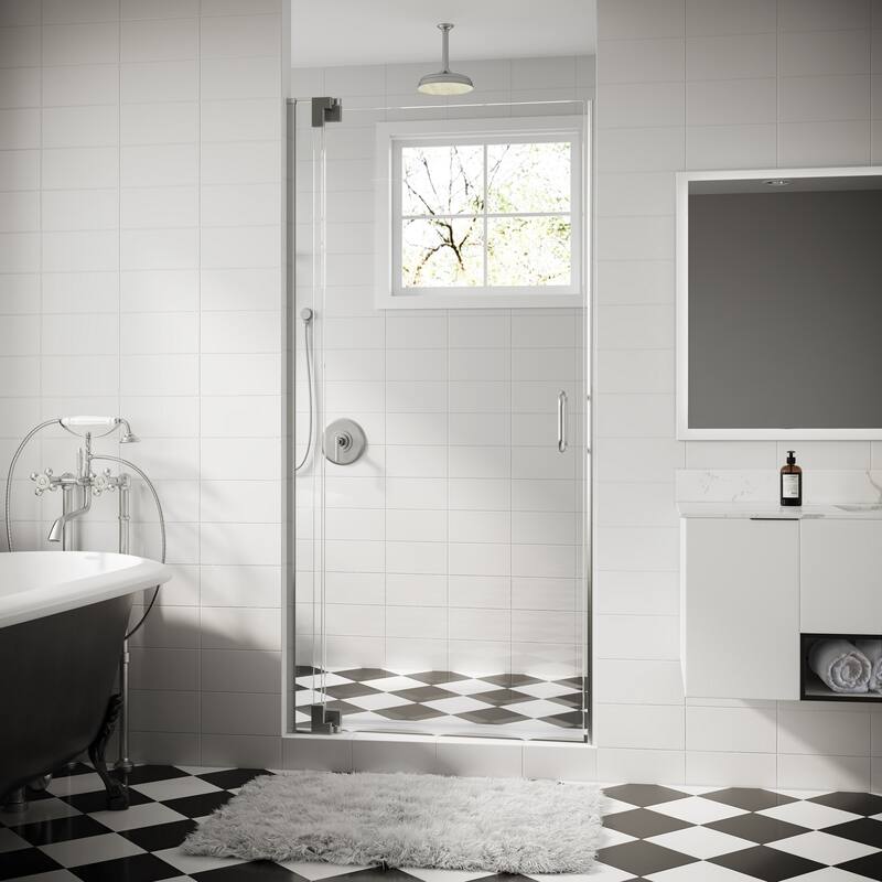 Seawin Flex X Frameless Pivot Shower Door 3/8 in. (10 mm) Clear Tempered Glass with NanoShield Coating - 33 - 36 in. W x 72 in. H - Brushed Nickel