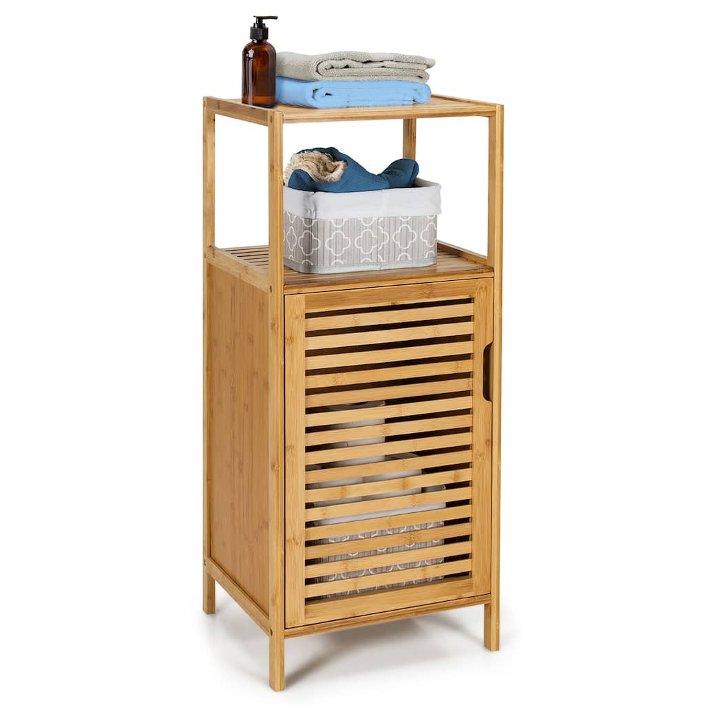 Costway Bamboo Bathroom Storage Floor Cabinet w/Door and Shelf Corner