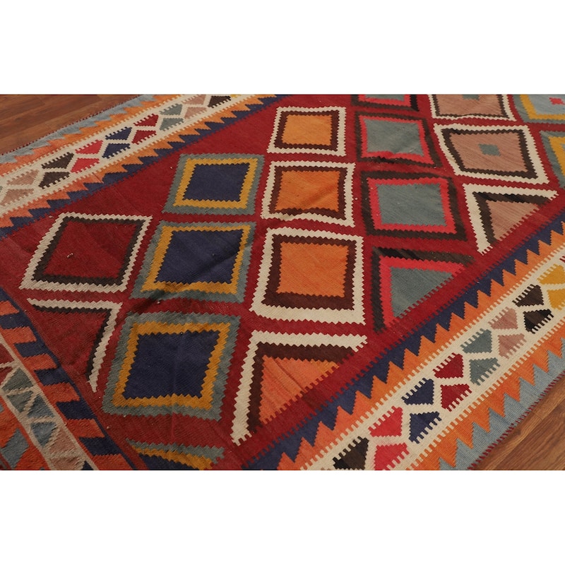 Tribal Kilim Qashqai Persian Vintage Flatweave Geometric Wool Carpet - 4'1"x 8'1"