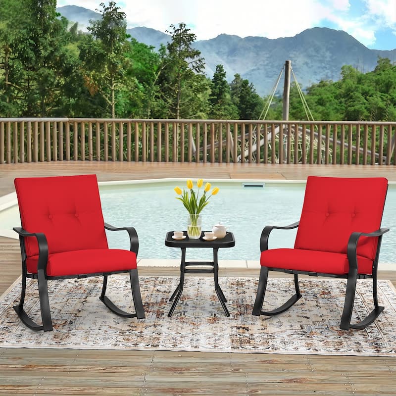 Solaura 3-piece Outdoor Patio Rocking Chairs Conversation Bistro Set - Red