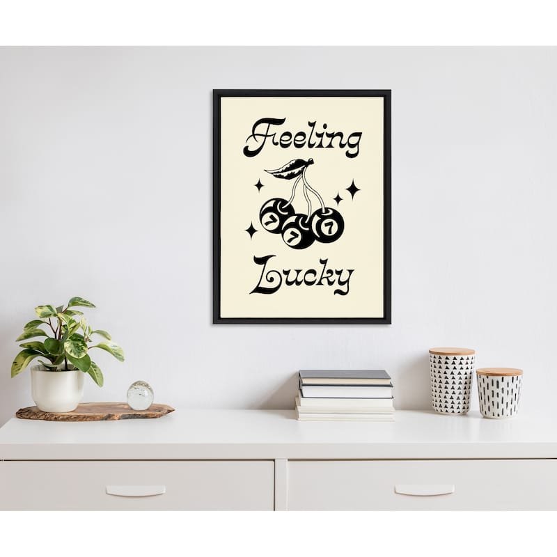 Kate and Laurel Sylvie Feeling Lucky Cherries Framed Canvas by Alli Standefer