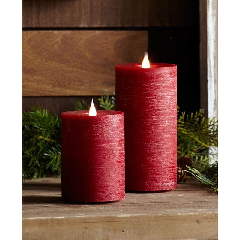 2 Red Flameless Battery Operated Simplux LED Designer Pillar Candle 5"