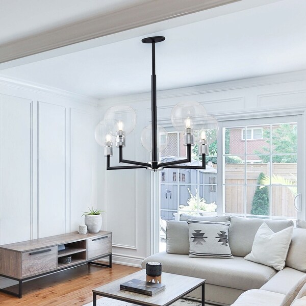 Toni 5 Light Black Modern Chandelier with Clear Glass Shades 30