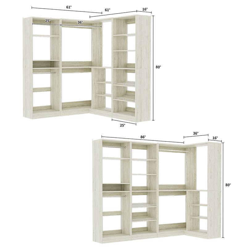 Cimly Set of 3 Large Corner Closet System, Space-saving Closet Organizer with Hanging Rods, Adjustable Shoe Rack and Shelves