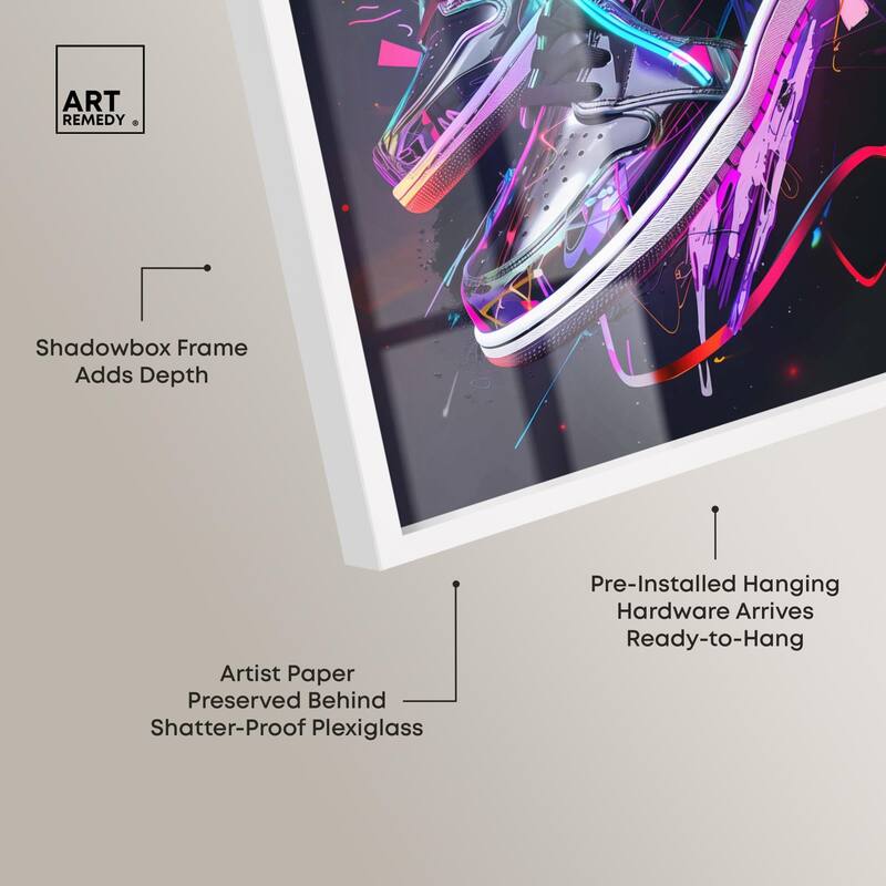 Neon Ribbons Sneakers Shadowbox by Art Remedy