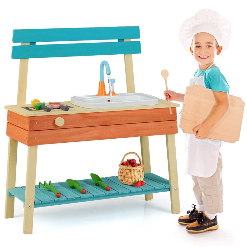 Costway Play Kitchen for Kids Wooden Toy Kitchen Playset with Wood - See Details