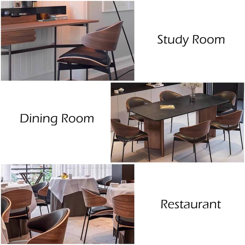 Contemporary Curved Back Dining Chairs Set of 2, Black Leather Side Chairs, Fully Assembled