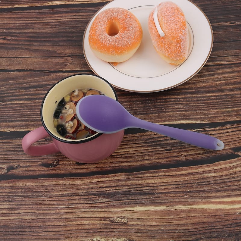 Silicone Dinner Dessert Spoon Serving Eating Utensil - 7.9" x 1.8"(L*W) - Purple