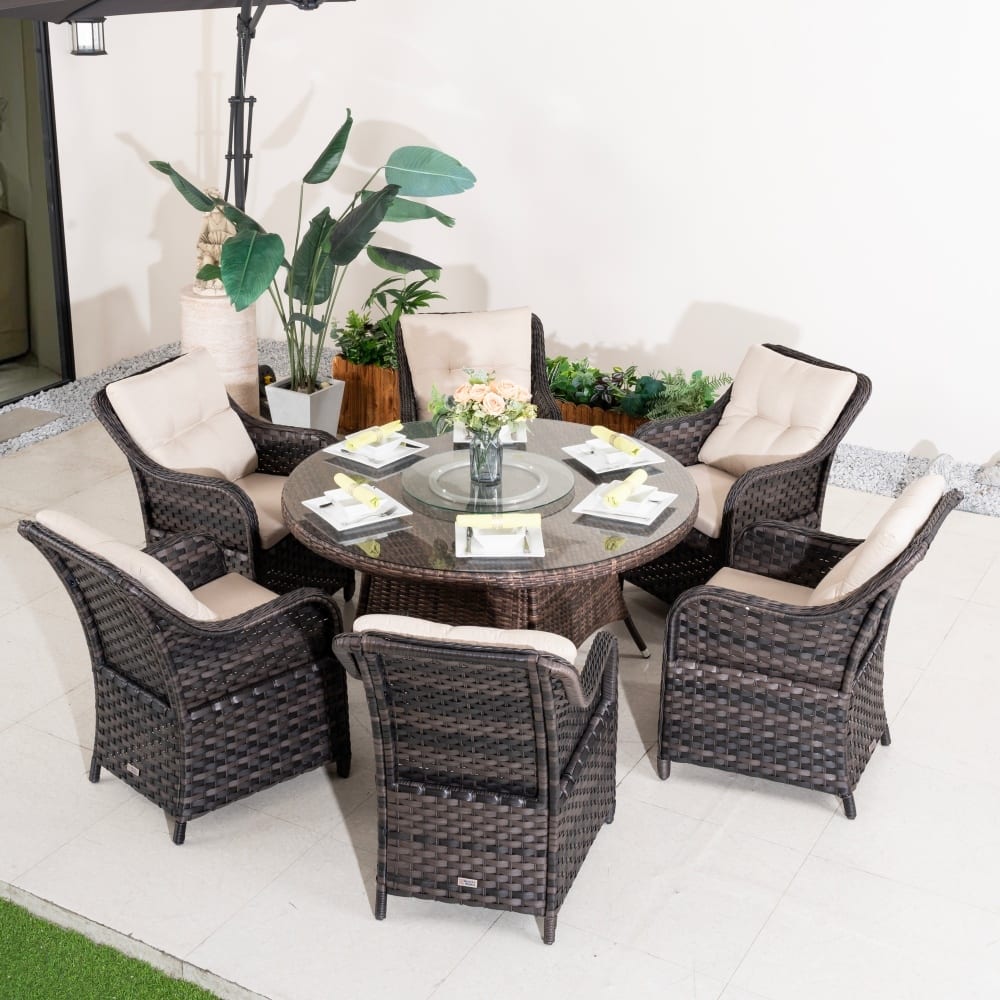 Aluminum Outdoor Dining Set with Round Dining Table and Wicker Chairs
