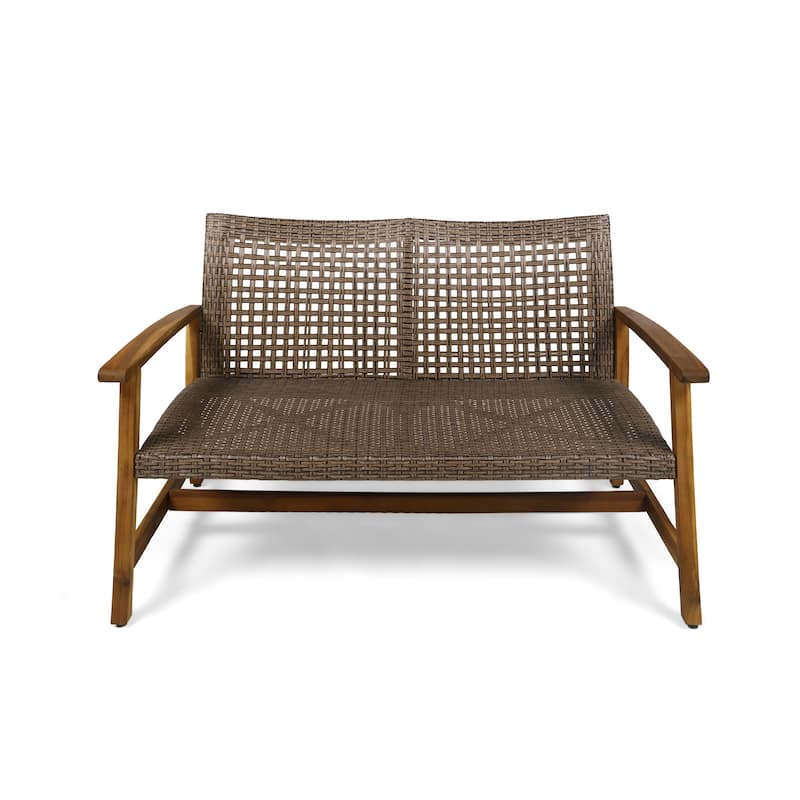 Outdoor Acacia Wood Loveseat Sofa Rattan Wicker 2 Seater Sofa Couch - Natural
