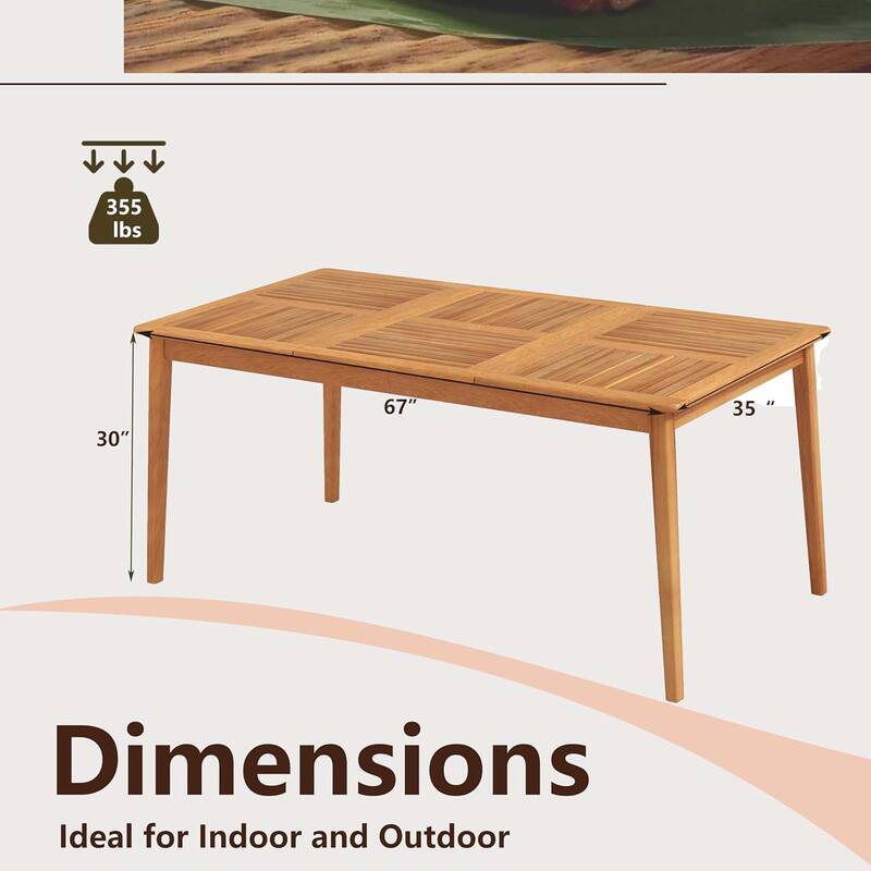 Patio Acacia Wood Dining Bistro Table Rectangular Wooden Picnic Table