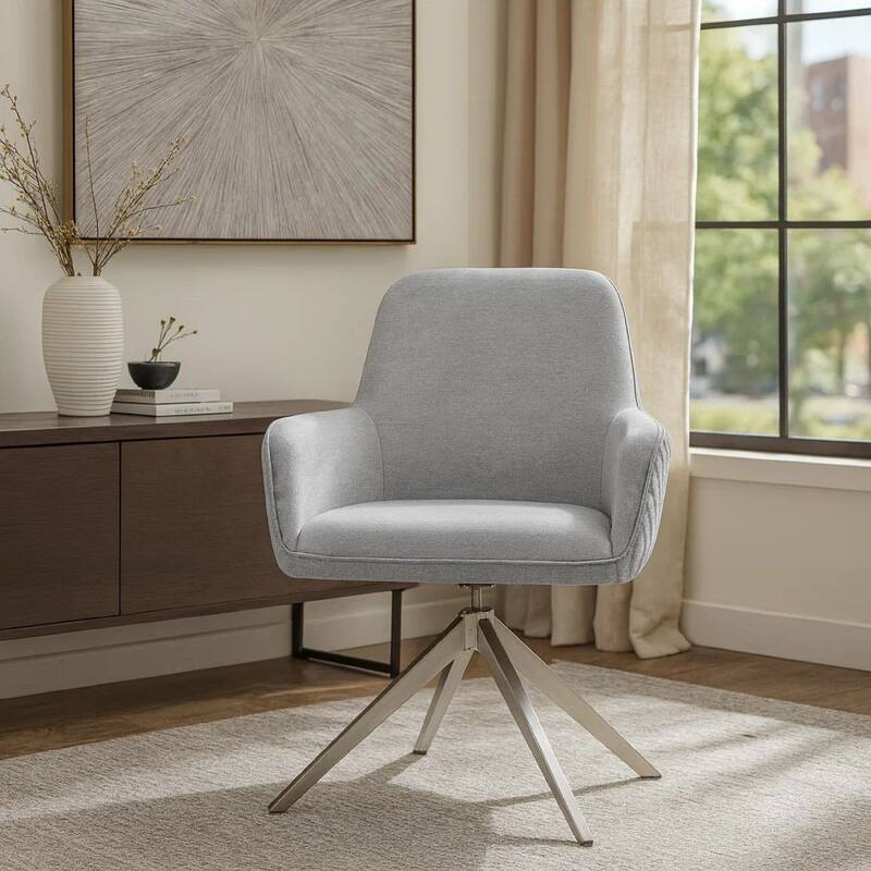 25 Inch Side Armchair, Honeycomb Tufted Design, Strong 5 Legged Chrome Base