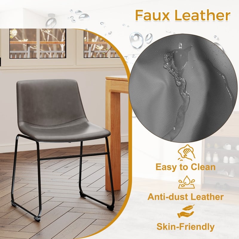 Elegant PU Leather Dining Chair with Iron Legs，Set of 2