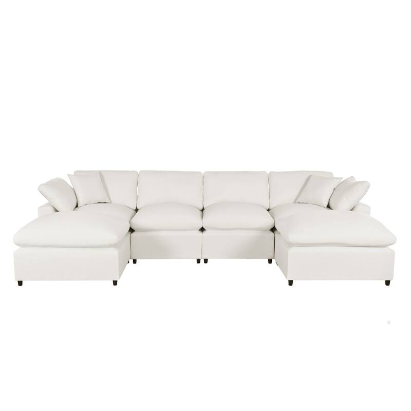 Large U-Shape Sectional Sofa with 4 Pillow, 6 Seat Modern Sofa with Removable Ottomans Upholstered Deep Seat Couches