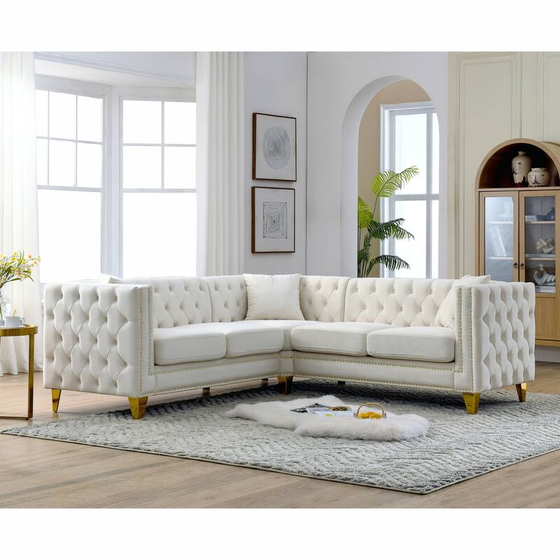 82.2" Velvet Corner Sofa Covers, L-Shaped Sectional Couch, 5-Seater Corner Sofas