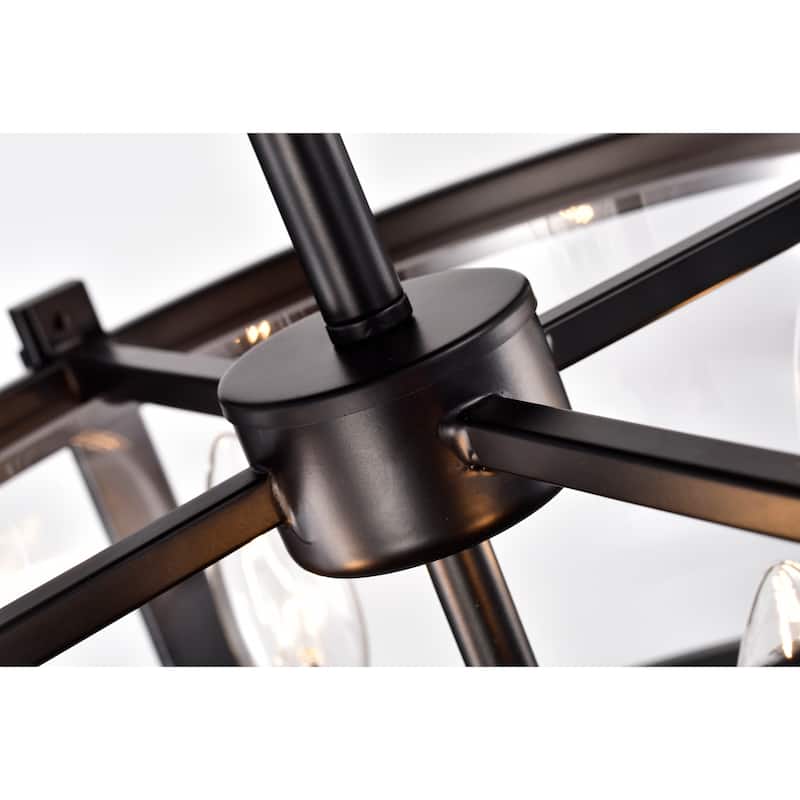 Sania Matte Black 4-Light Caged Clear Glass Shade Semi-Flush Mount