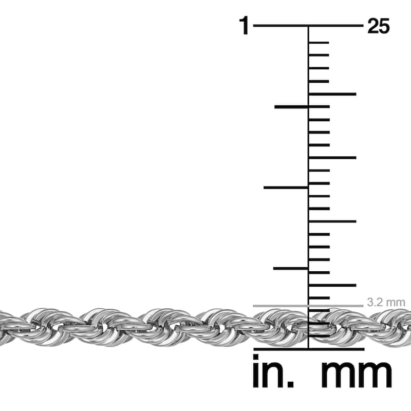 10k White Gold 3.2 millimeter Rope Chain Necklace for Men and Women
