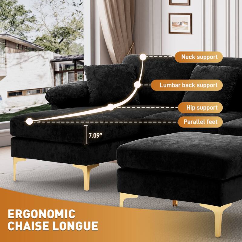 110" Upholstered Velvet U-shaped Sectional Sofa With Chaise Lounge & Ottoman
