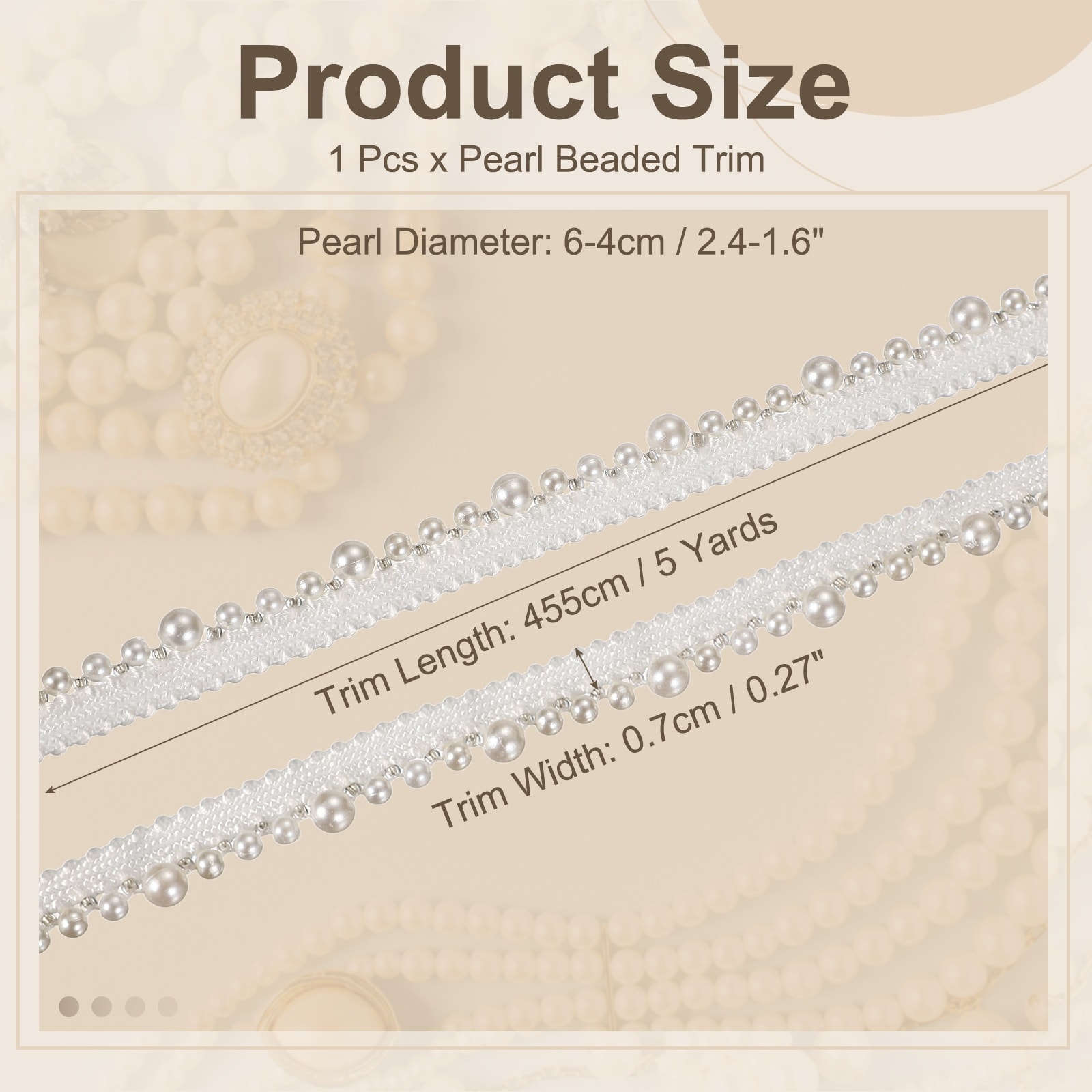 Faux Pearl Lace Ribbon, Pearl Fringe Applique Beaded Trim Bridal Embellishments for Sewing Wedding Party Dress Fabric DIY