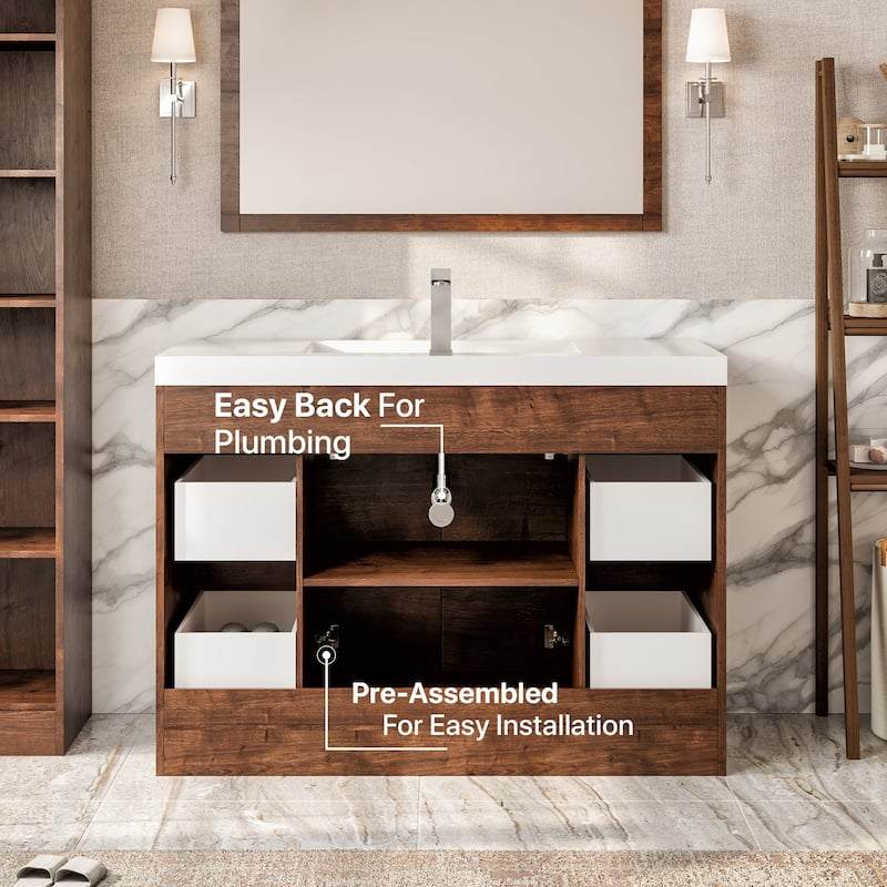 Eviva Lugano 48" Rosewood Bath Vanity with Integrated Acrylic Top