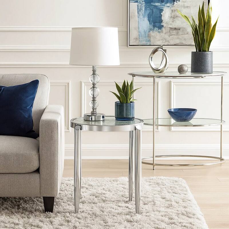 End Table with Tubular Rounded Legs and Frosted Glass Top, Silver