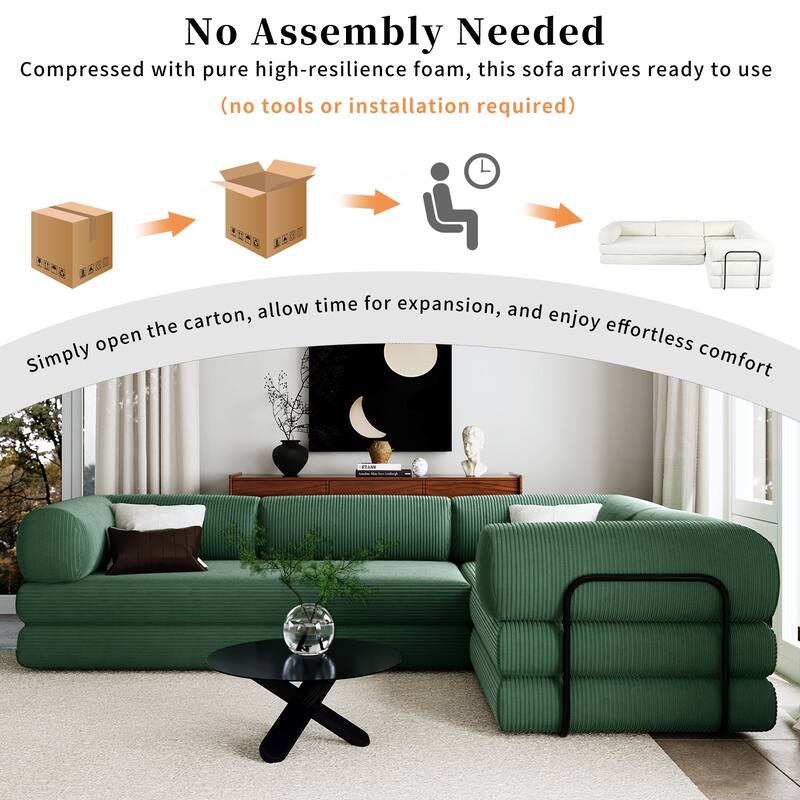 L-Shaped Modular Sectional Sofa with Chaise, Corduroy Convertible Sleeper Sofa Bed, High-Resilience Foam Compressed Sofa