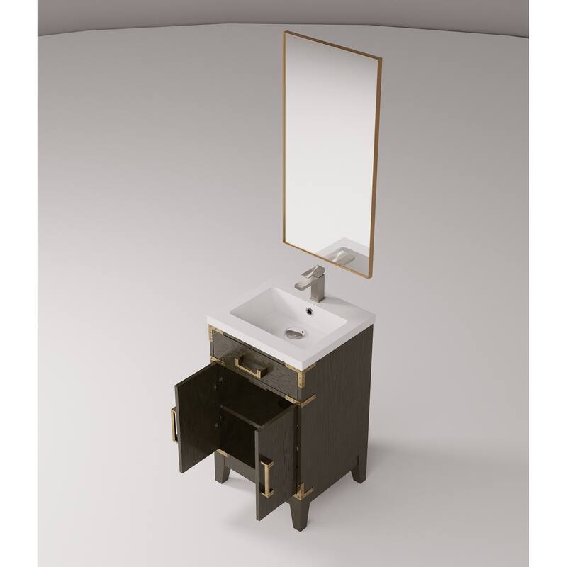 20 in. Black Oak Vanity with Acrylic Countertop, 18 in. Mirror, and Chrome Gooseneck Faucet Set - Compact Bathroom Sink