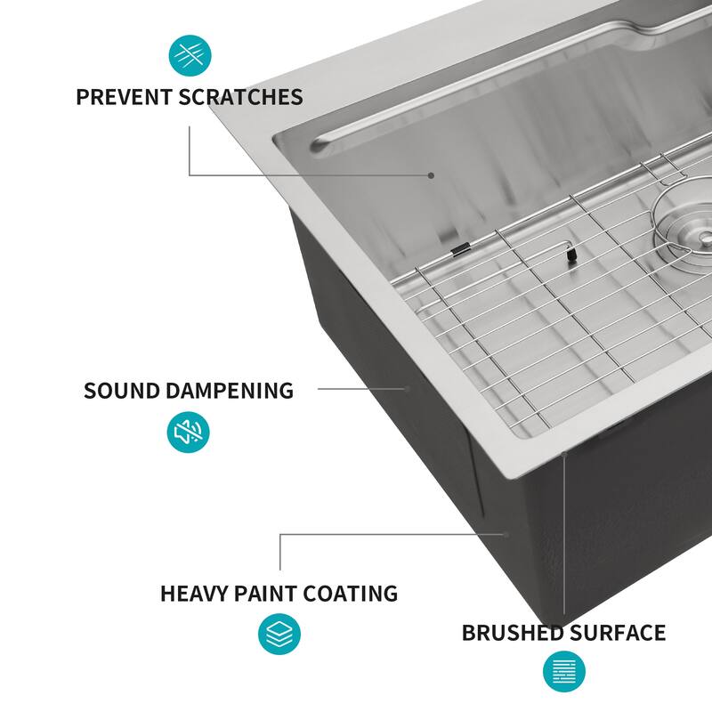 33" Drop in Kitchen Sink Single Bowl 16 Gauge Stainless Steel Ledge Workstation Kitchen Sink