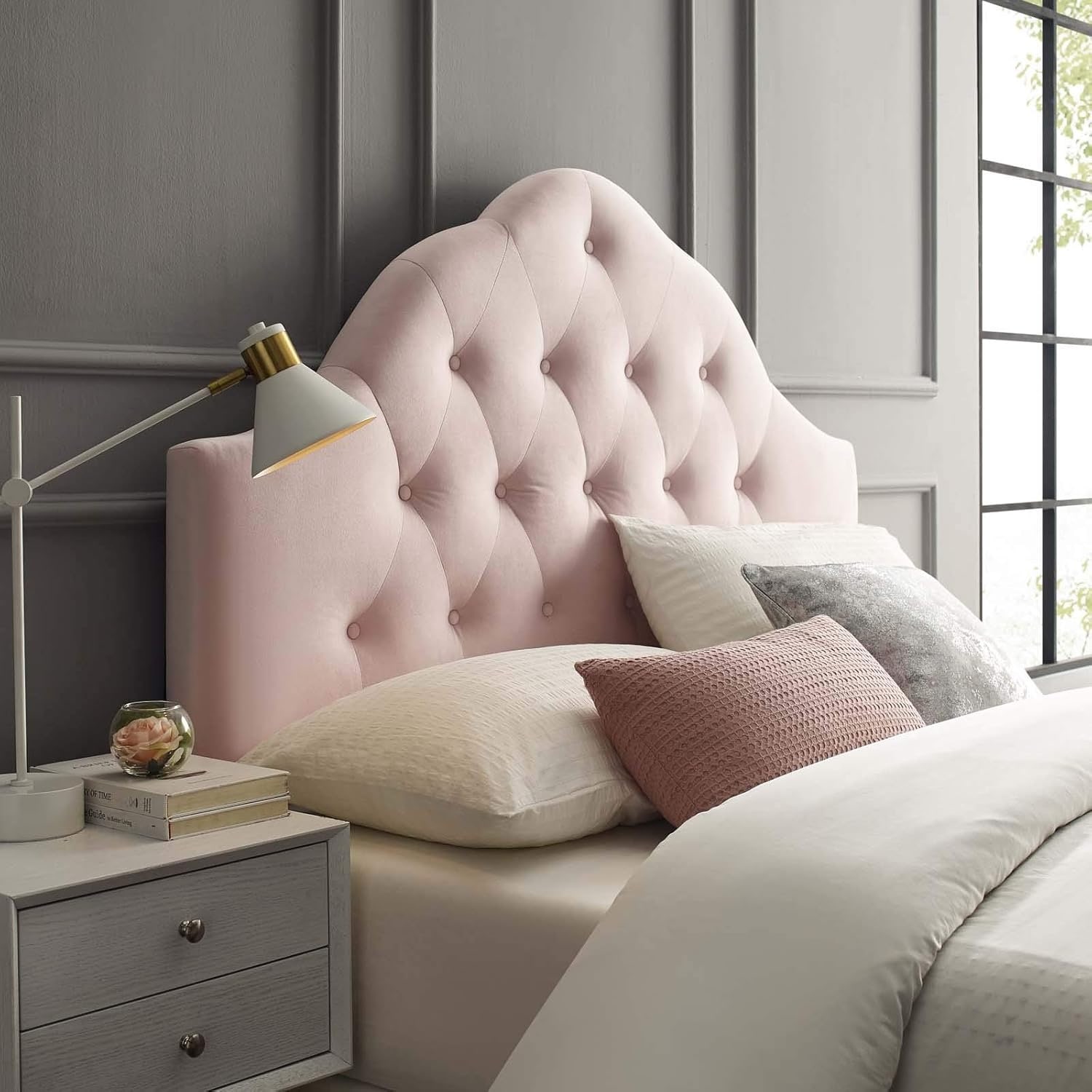 Twin Diamond Tufted Velvet Headboard, Pink - Adjustable Height, Stain-Resistant, Luxurious Design