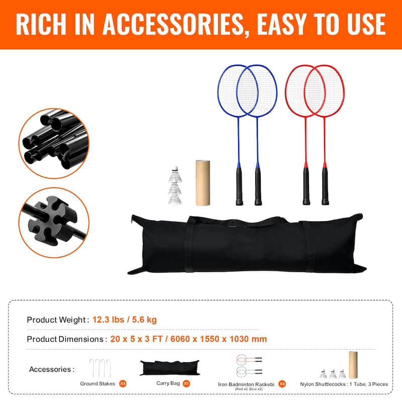 20ft Adjustable Volleyball Net for Badminton, Tennis, and Pickleball