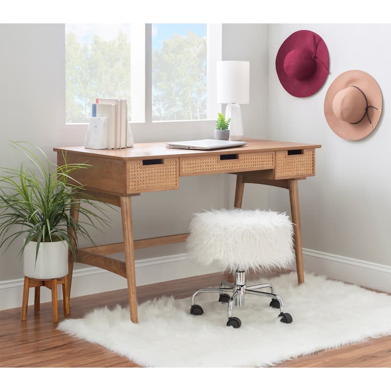 Lamine Rattan Mid-Century Desk - Natural