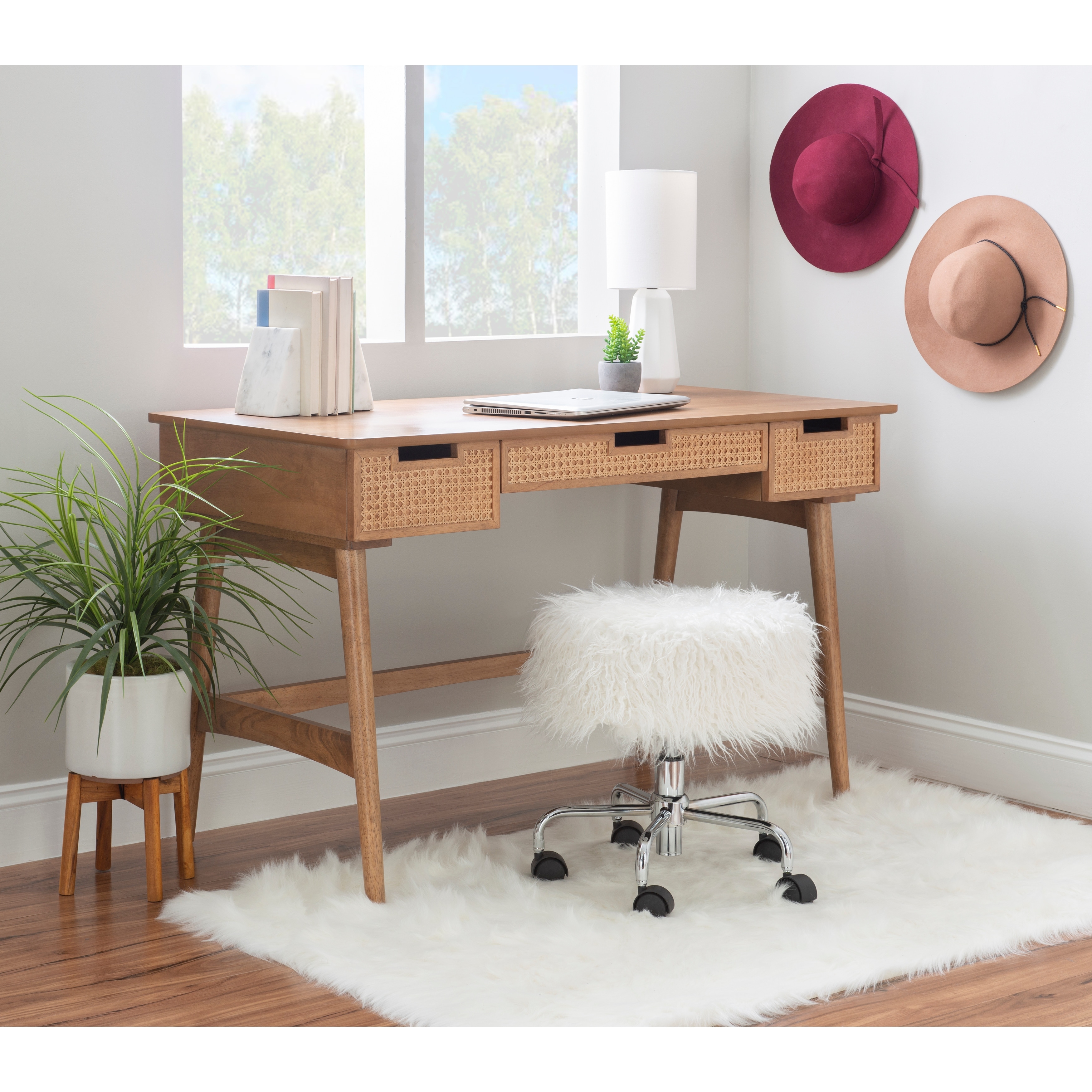 Linon Lamine Rattan Mid-Century Desk