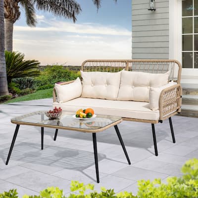 Iron+PE Rattan 2 - Person Seating Group with Cushions - Set of 4