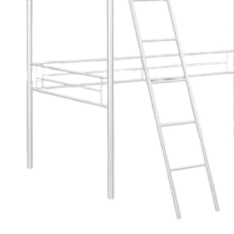 Mylz Twin Loft Bed, 61 Inch, White Metal Frame, Attached Angled Ladder