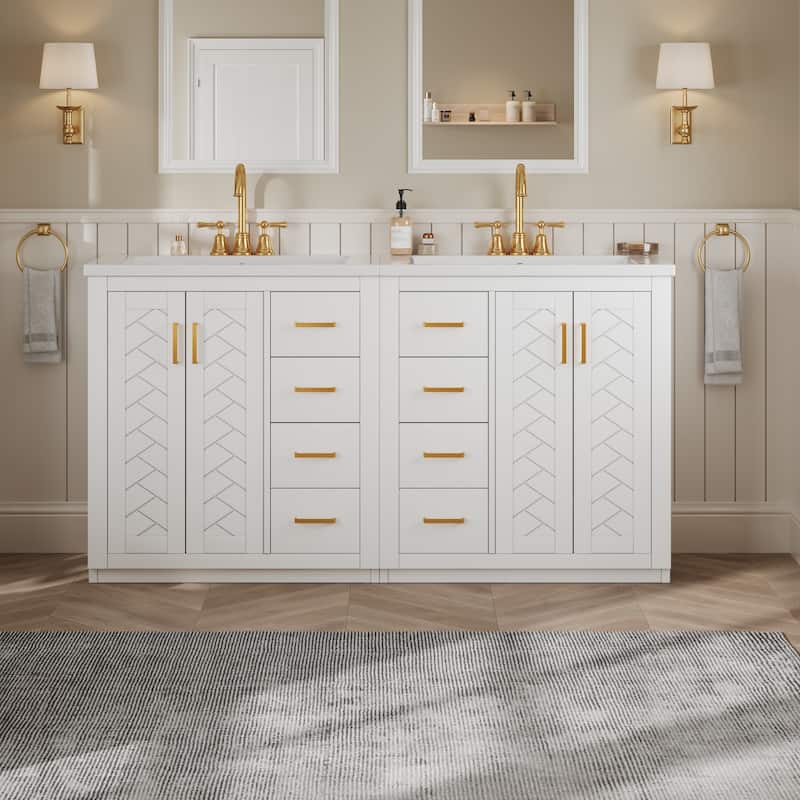 Roomfitters 60" Double Sink Bathroom Vanity with Ceramic Top, Solid Wood Storage Cabinet with Drawers and Soft Close Doors