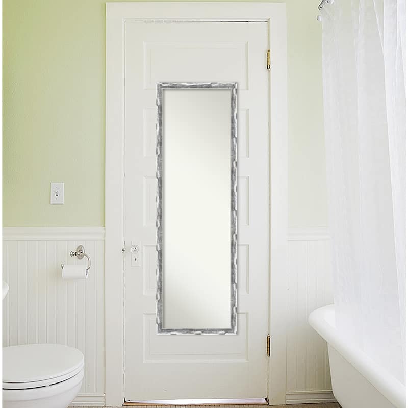 Non-Beveled Full Length On The Door Mirror - Scratched Wave Frame - Scratched Wave Chrome - Outer Size: 16 x 50 in