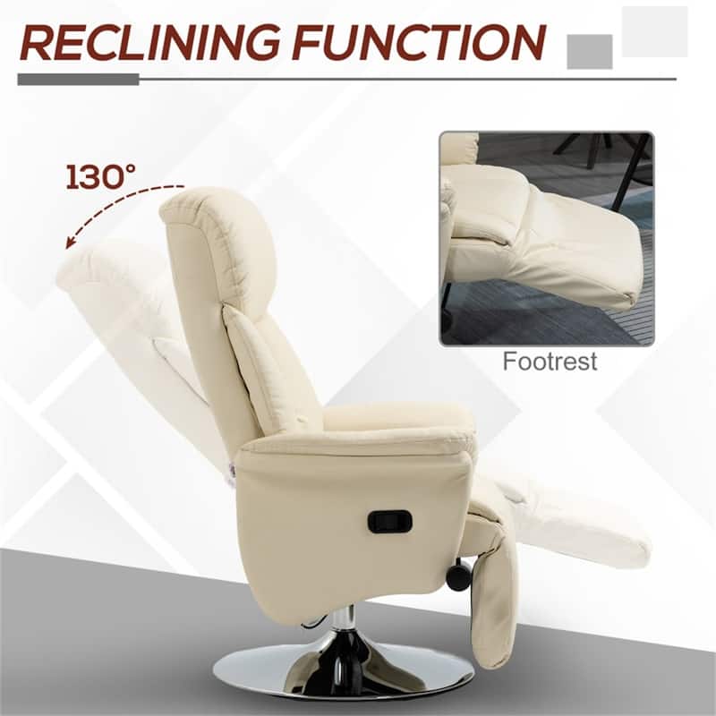 Cream White PU Leather Recliner Chair with Adjustable Backrest Swivel and Footrest for Living Room Office and Lounge