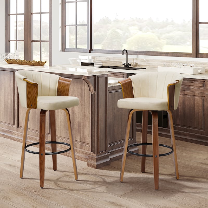 Art Leon Wood and Faux Leather Counter Height Barstool, Set of 2 - Off White