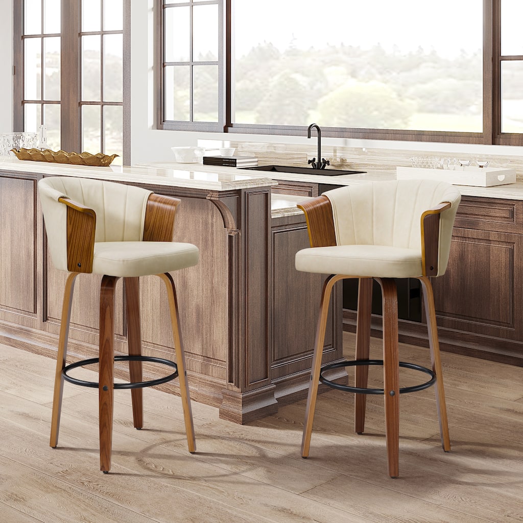 Art Leon Wood and Faux Leather Counter Height Barstool, Set of 2