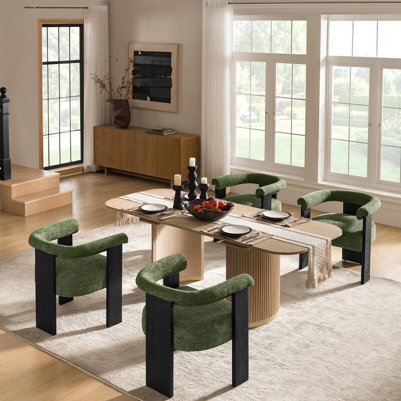 Georg Modern Boucle Dining Chair with Solid Wood Legs Set of 4 by HULALA HOME