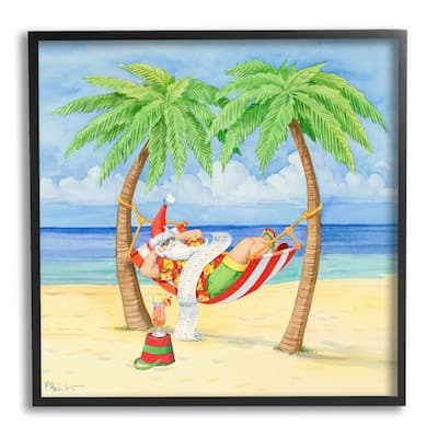 Stupell Santa on Beach Hammock Framed Giclee Art Design by Paul Brent