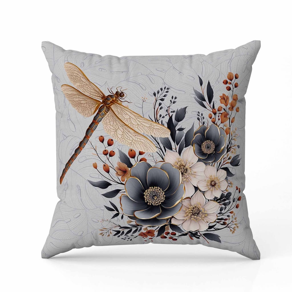 Dragonfly Haven Indoor/Outdoor Reversible Throw Pillow Gray and Orange