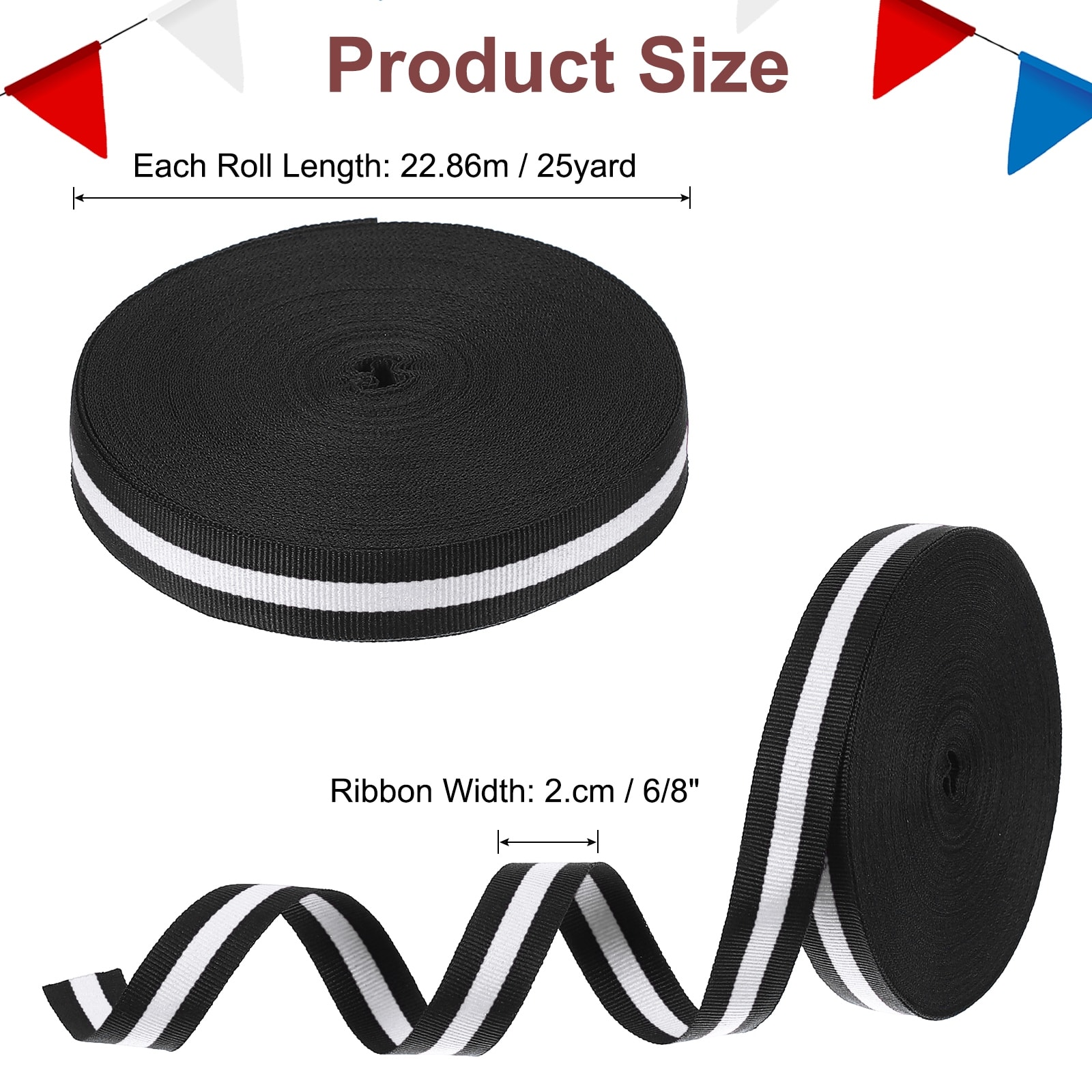 Striped Grosgrain Ribbon, Polyester Fabric Stripe Craft Ribbon Double Faced Design for Bow Gift Wrapping DIY Christmas