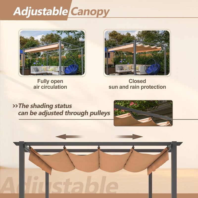 GDFStudio - Isabella Outdoor Aluminum Pergola with Retractable Canopy Shelter