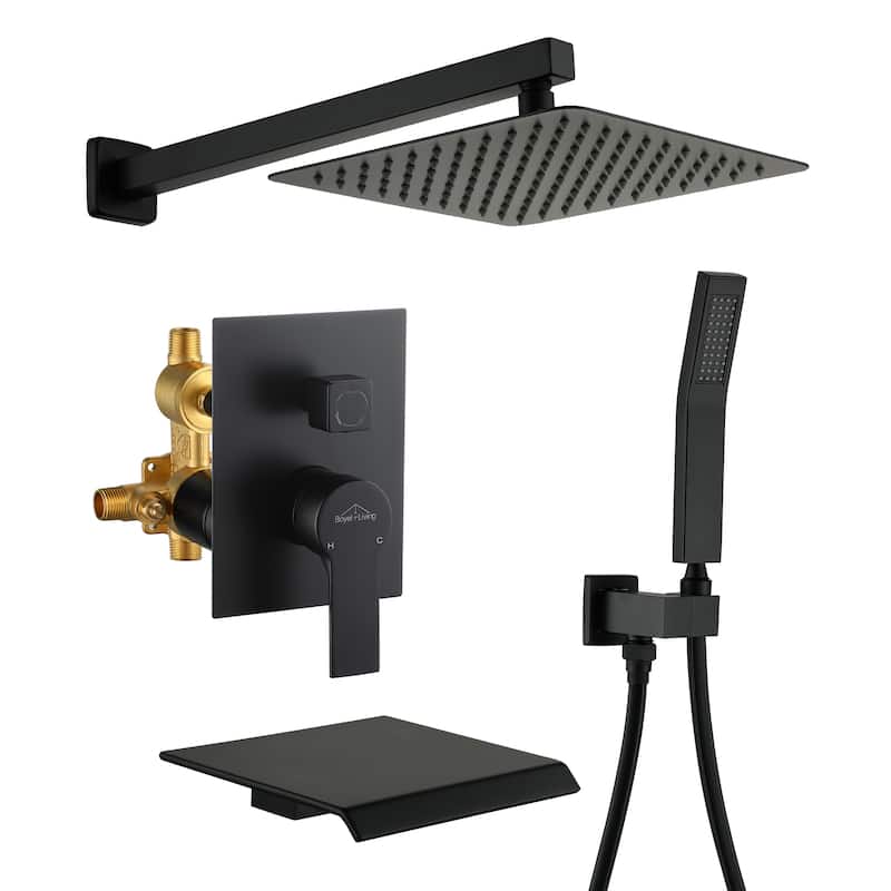 3-Function Wall Mount Shower Faucet with 12 in. Fixed shower head - 10" - Matte Black