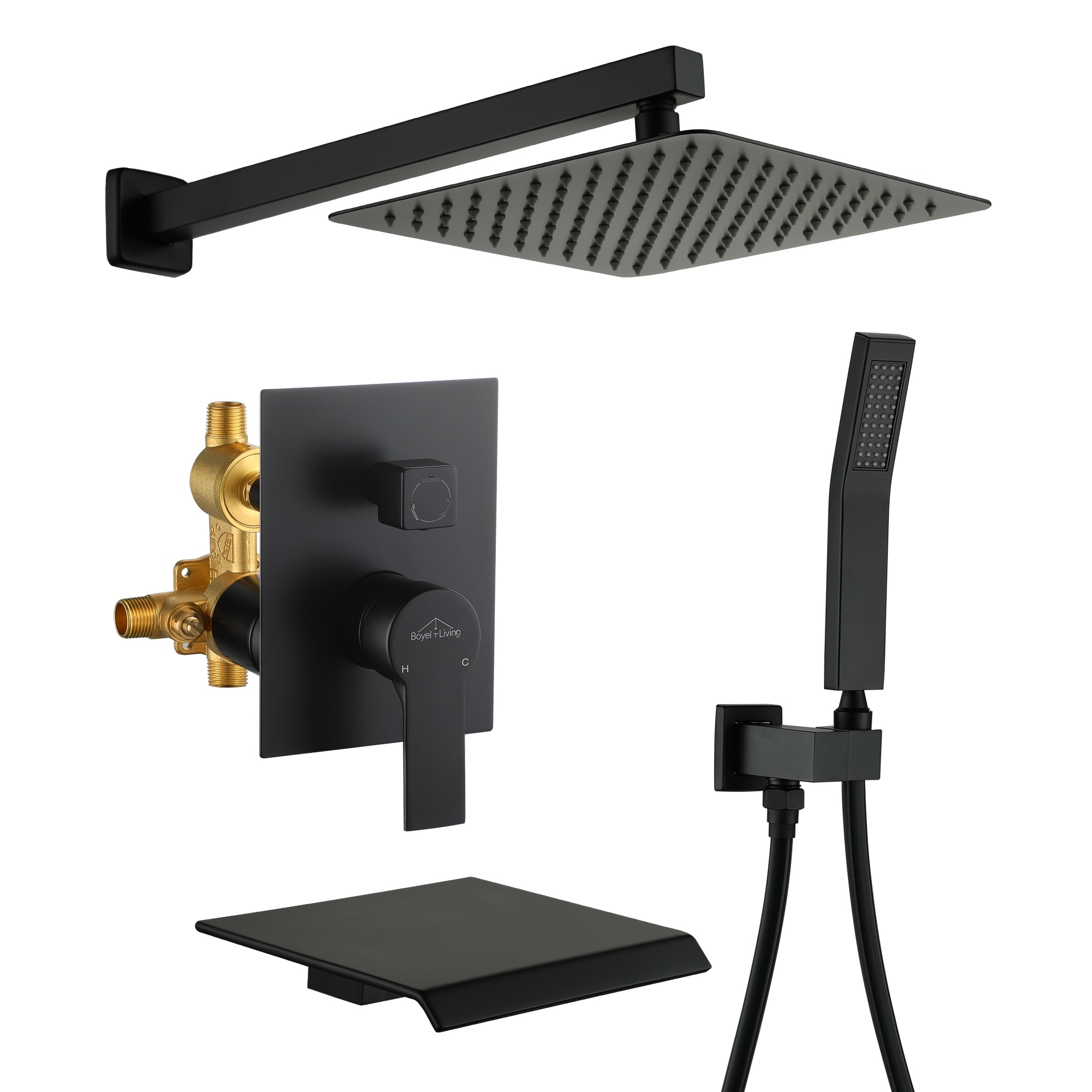 3-Function Wall Mount Shower Faucet with 12 in. Fixed shower head