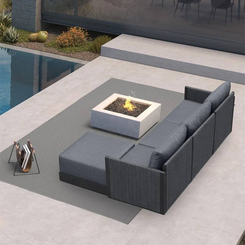 PURPLE LEAF Sanori Patio Conversation Set with Grey Ottoman and Cushion Patio Sofas Sectional Set for Poolside Graden - 4-Piece