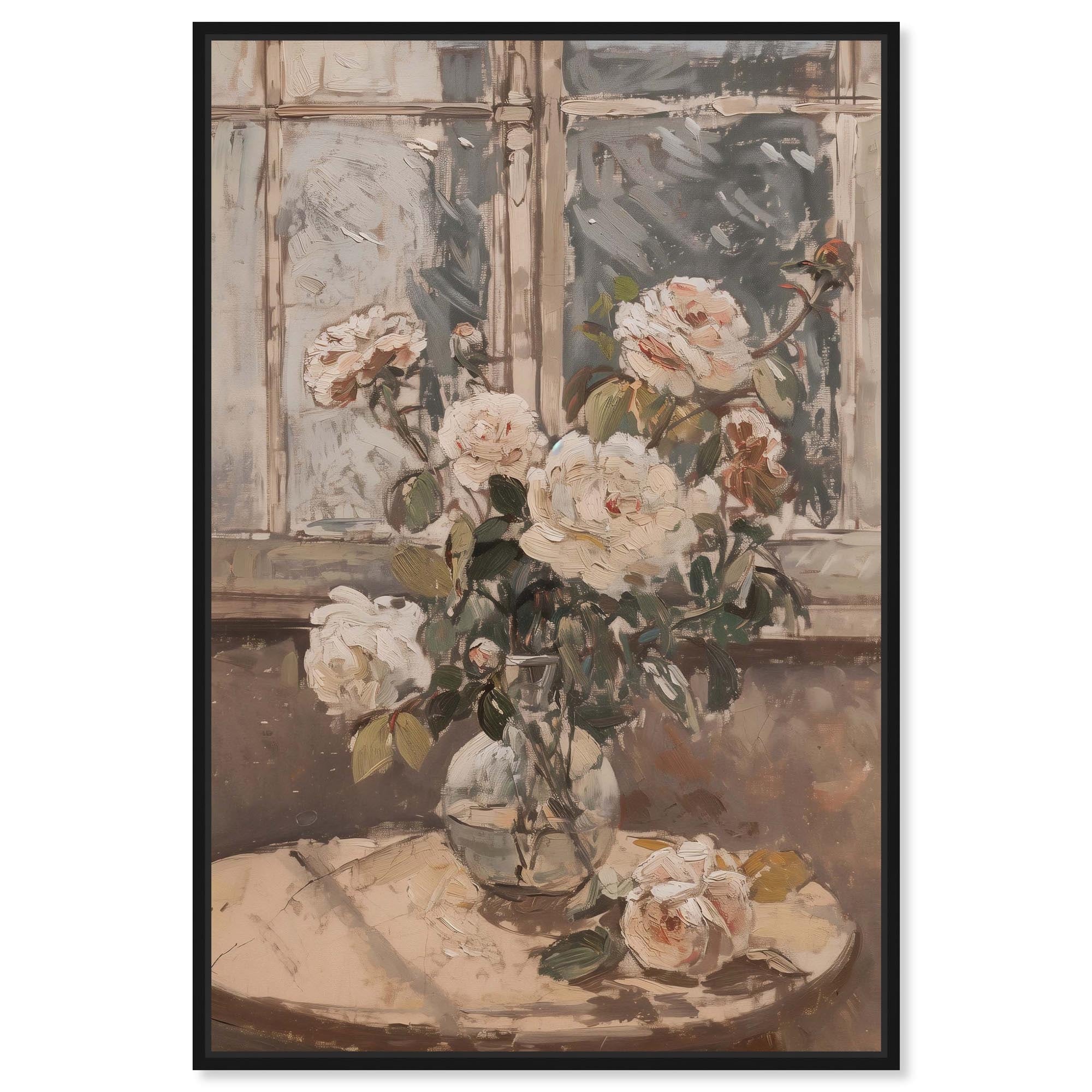 Soft Flowers by the Window Glam Art Framed Canvas Print by Art Remedy