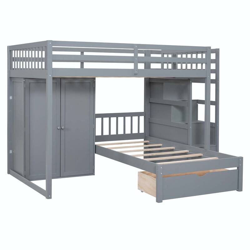 Full Over Twin Bunk Bed with Wardrobe and Drawers